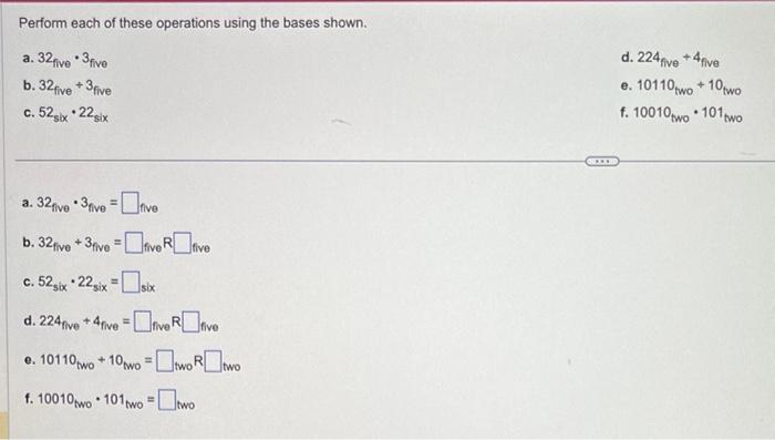 Solved Perform each of these operations using the bases | Chegg.com