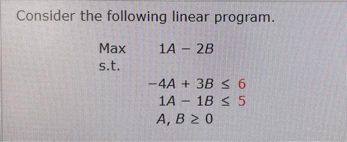 Solved Consider the following linear program. 1A - 2B Max | Chegg.com