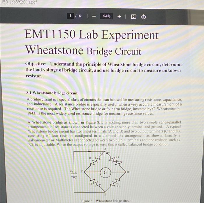 Solved 150_Lab8%20(1).pdf 1/6 | 94% + I O EMT1150 Lab | Chegg.com