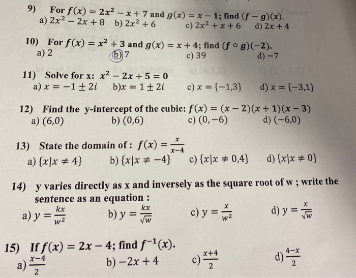 Solved 9 For F X 2x2 X 7 And G X X 1 Find Chegg Com