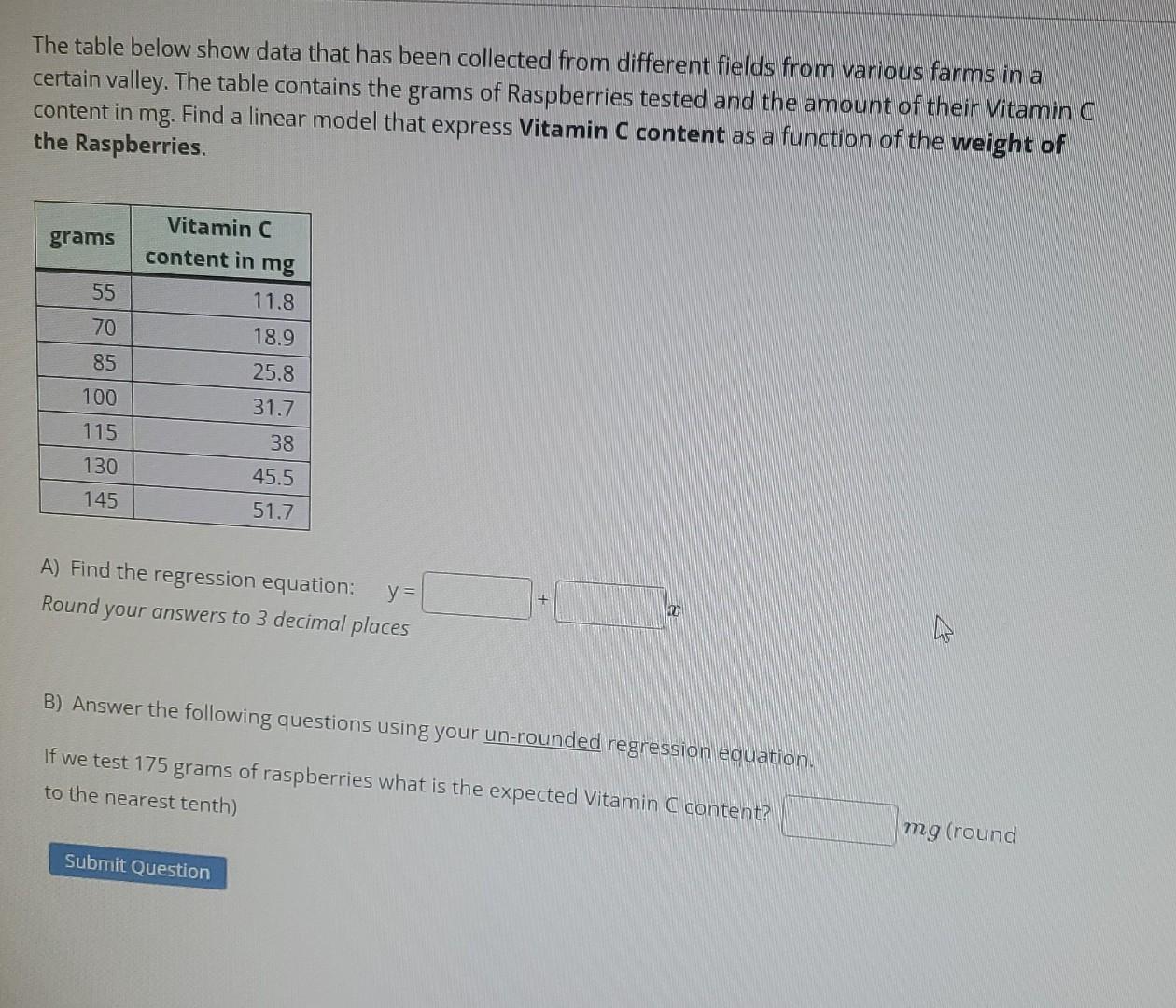 Solved The table below show data that has been collected | Chegg.com
