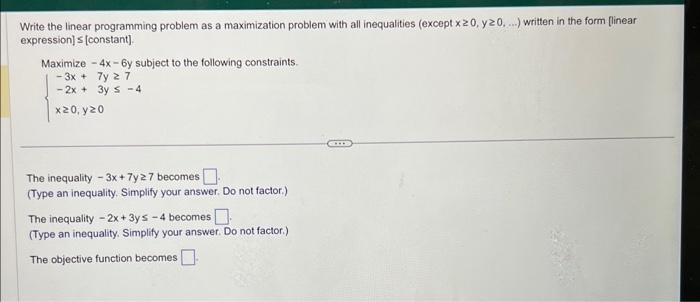 Solved Write the linear programming problem as a | Chegg.com