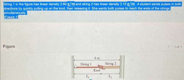 Solved String 1 in the figure has linear density 2.60 g/m | Chegg.com