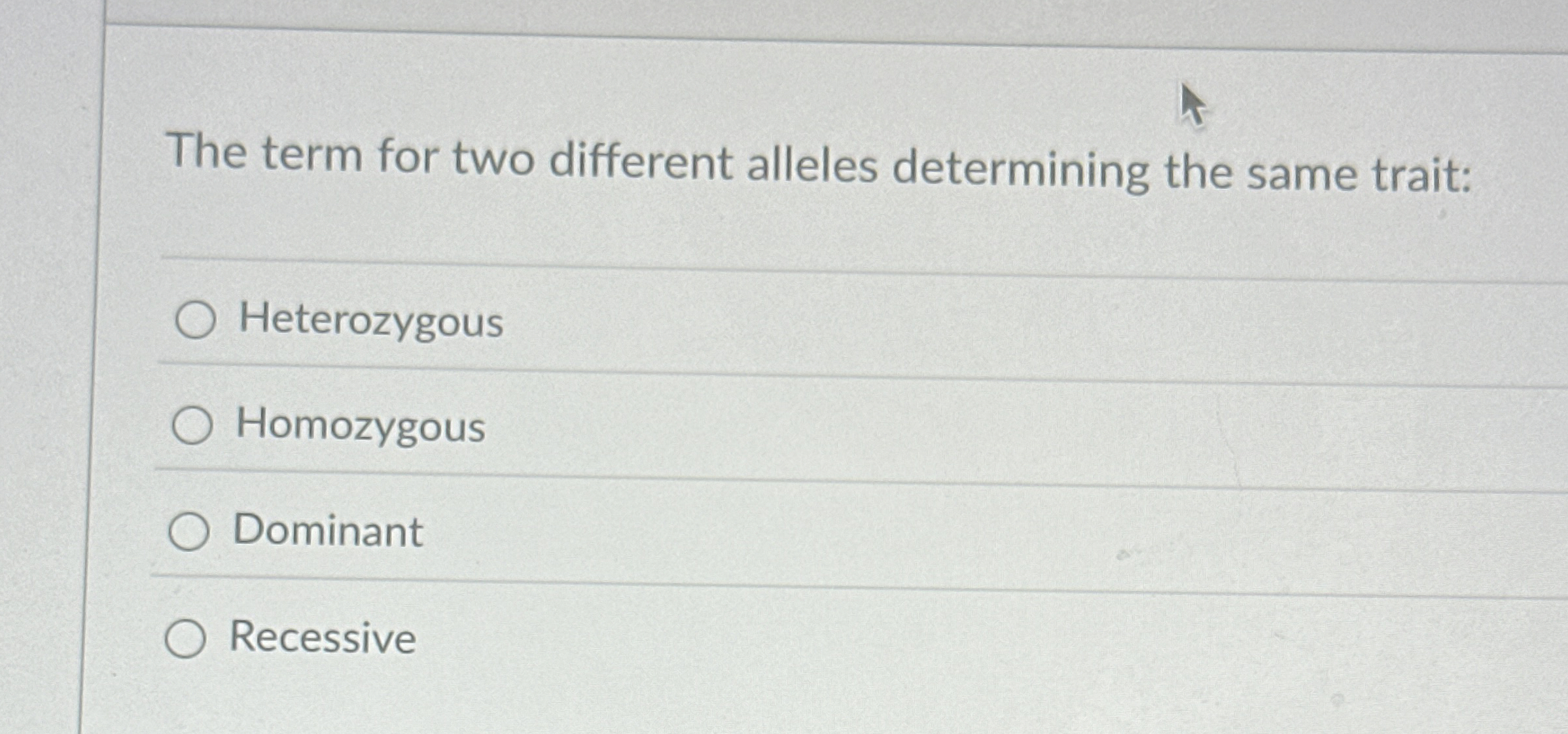 Solved The term for two different alleles determining the | Chegg.com