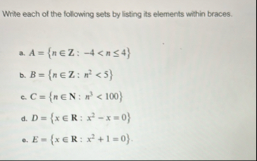 Solved Write each of the following sets by listing its | Chegg.com