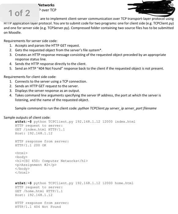 Networks > over TCP 1 of 2 are to implement client-server communication over TCP transport-layer protocol using HTTP applicat