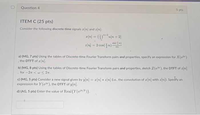 Solved Consider the following discrete-time signals x[n] and | Chegg.com