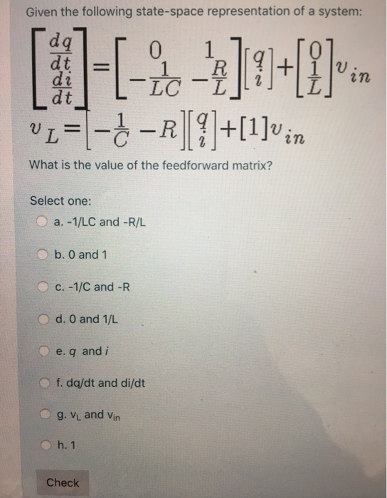 Solved Given the following state-space representation of a | Chegg.com