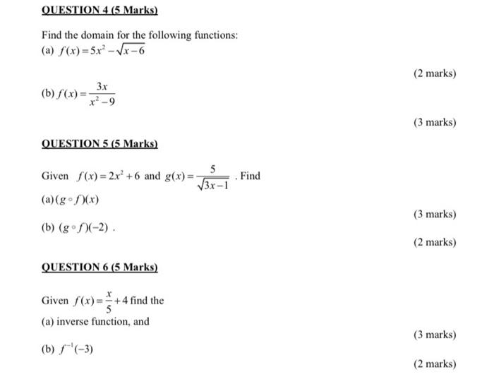 Solved Find The Domain For The Following Functions A