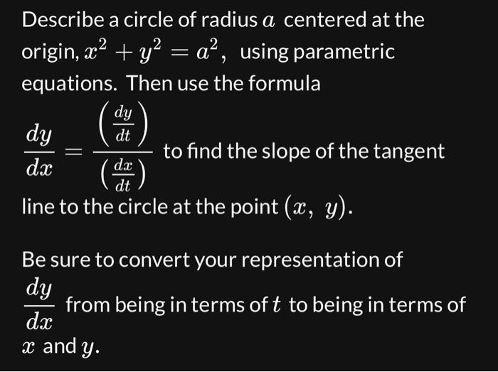 Solved Describe A Circle Of Radius A Centered At The Chegg Com