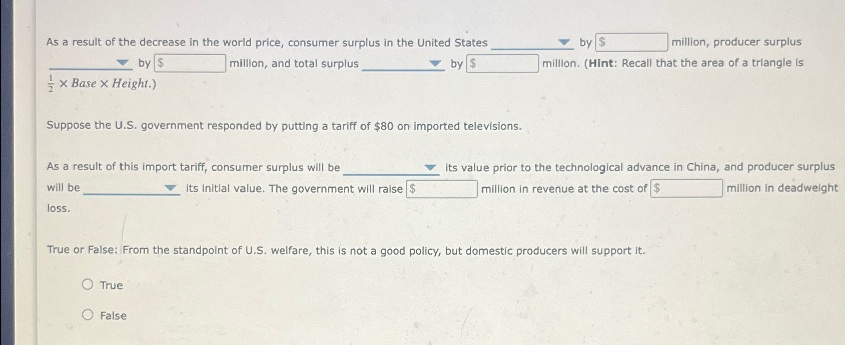 Solved As a result of the decrease in the world price, | Chegg.com