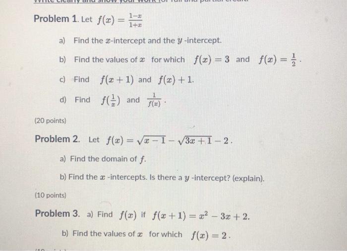 Solved 1 1 2 Problem 1 Let F X A Find The S Interce Chegg Com