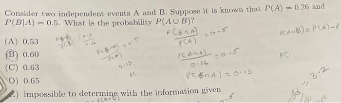 Solved Consider Two Independent Events A And B. Suppose It | Chegg.com