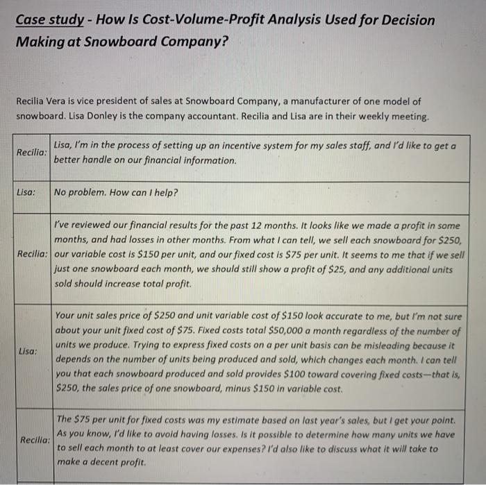 case study on cost volume profit analysis