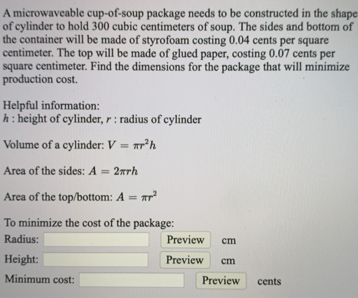 Solved A microwaveable cupofsoup package needs to be