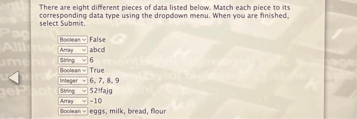 Solved drop down menu options for every question are: | Chegg.com