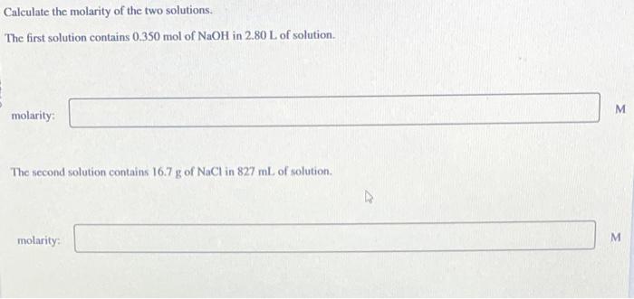 Solved Calculate the molarity of the two solutions. The | Chegg.com