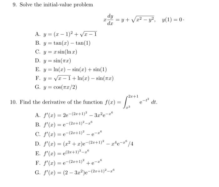 Solved 9 Solve The Initial Value Problem Dy T Y X2 Chegg Com