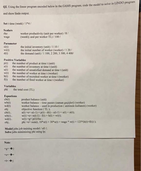 Q2. Using the linear program encoded below in the | Chegg.com