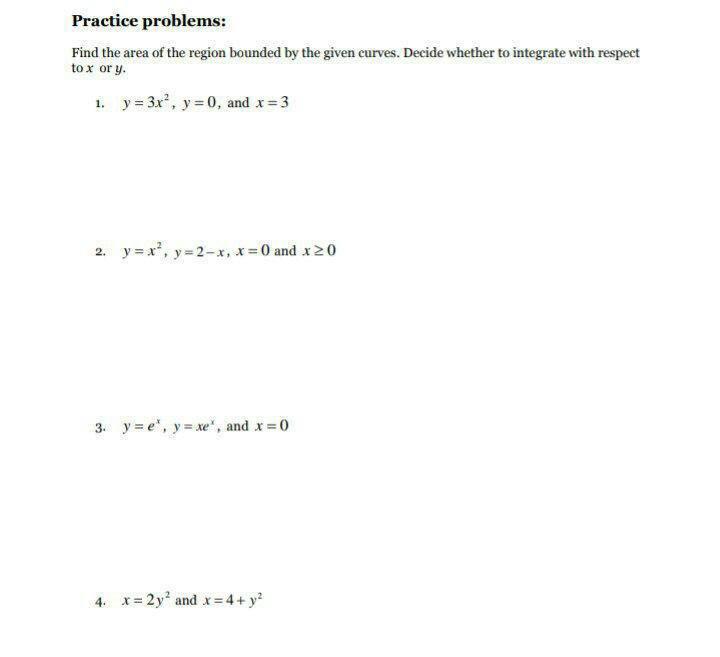 Solved Practice problems: Find the area of the region | Chegg.com