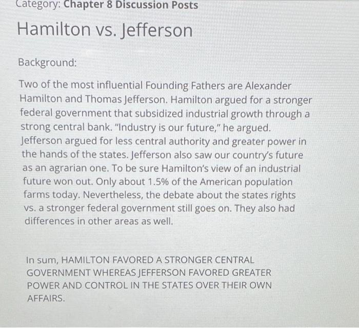 Hamilton vs best sale jefferson essay