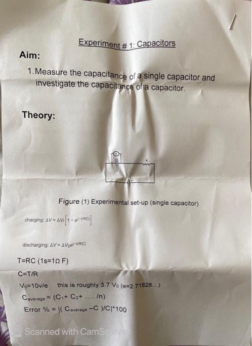 Solved Experiment # 1: Capacitors Aim: 1. Measure the | Chegg.com