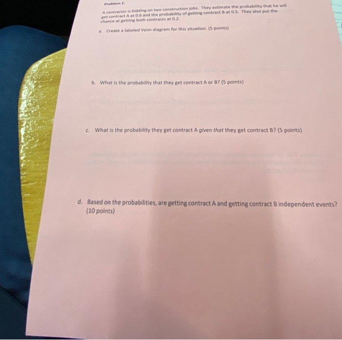 Solved Problem 1 A Contractor Is Bidding On Two Construction | Chegg.com