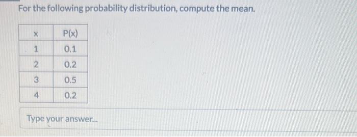 Solved For The Following Probability Distribution, Compute | Chegg.com ...