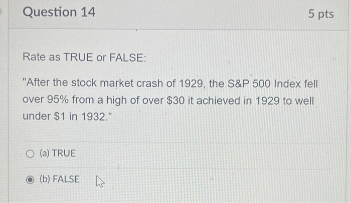 Solved Question 14 5 pts Rate as TRUE or FALSE: "After the | Chegg.com