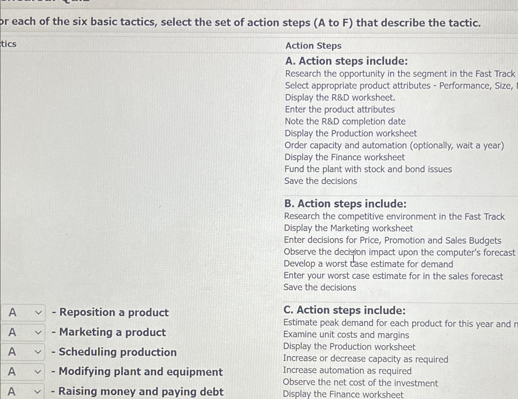 Solved Each Of The Six Basic Tactics, Select The Set Of | Chegg.com