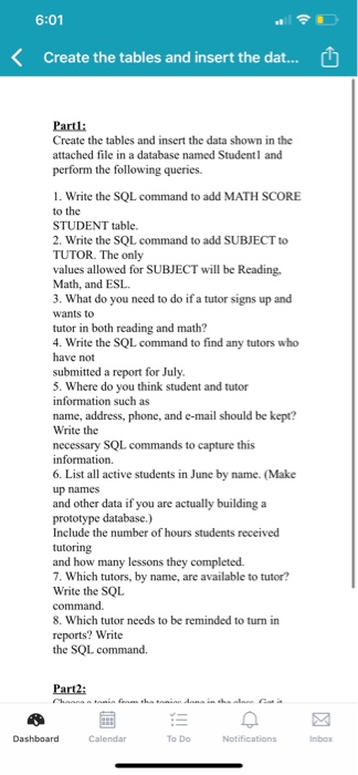 Solved 6:01 Create the tables and insert the dat... ch Part | Chegg.com