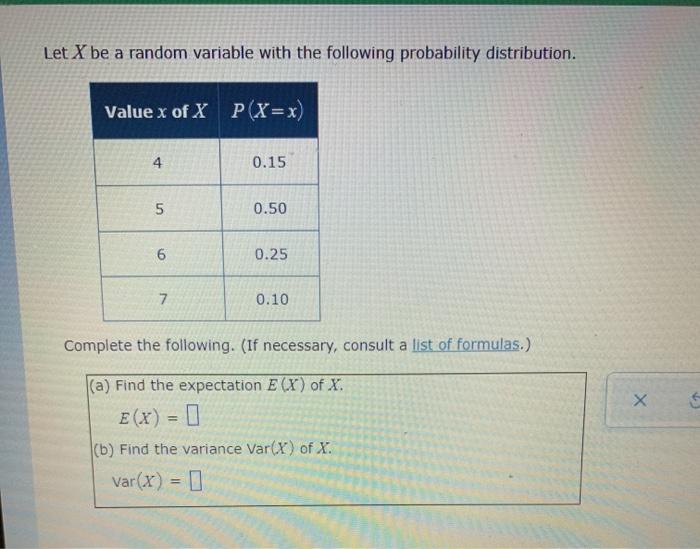 Solved Let X be a random variable with the following | Chegg.com