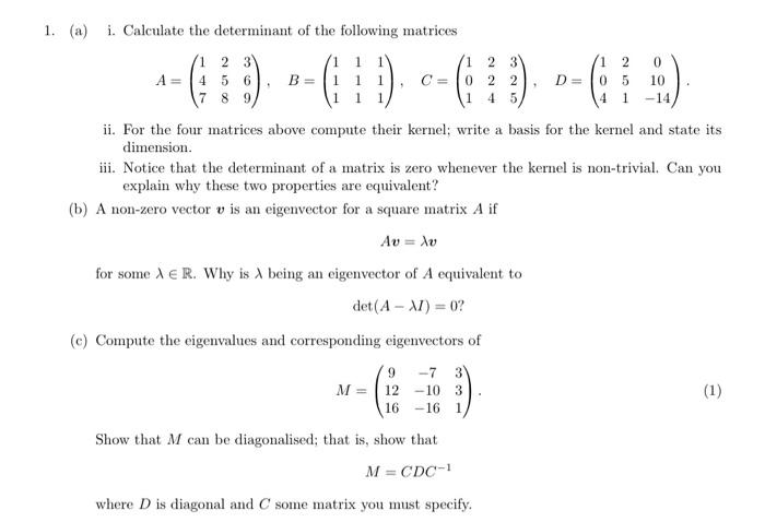 Solved 2 3 6 1 1 1 1. a i. Calculate the determinant of Chegg