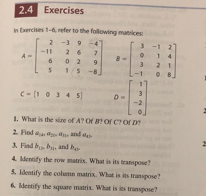 Solved 2.4 Exercises In Exercises 1-6, Refer To The 