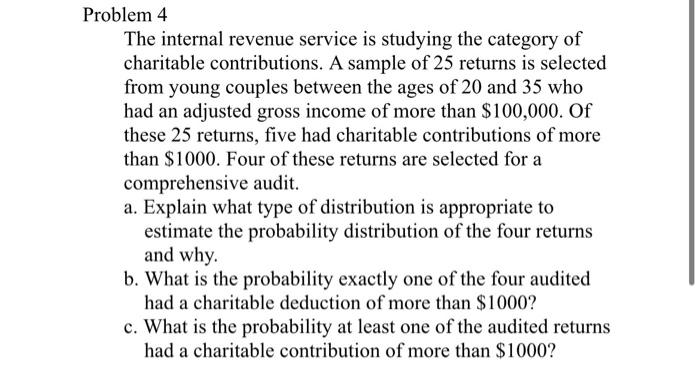 Solved The internal revenue service is studying the category | Chegg.com