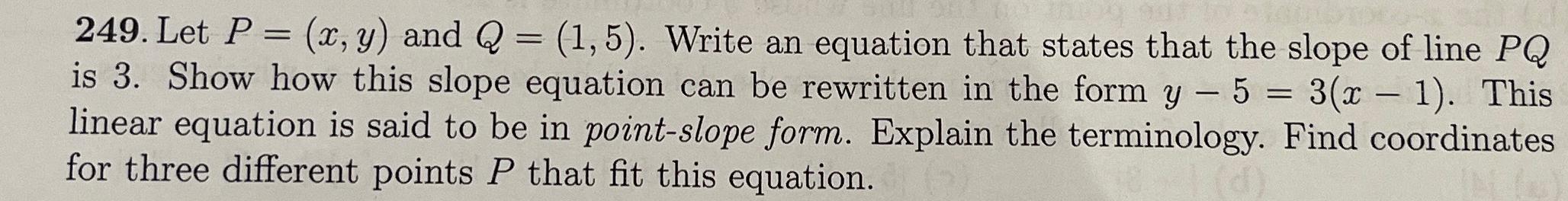 Solved Let P=(x,y) ﻿and Q=(1,5). ﻿Write an equation that | Chegg.com