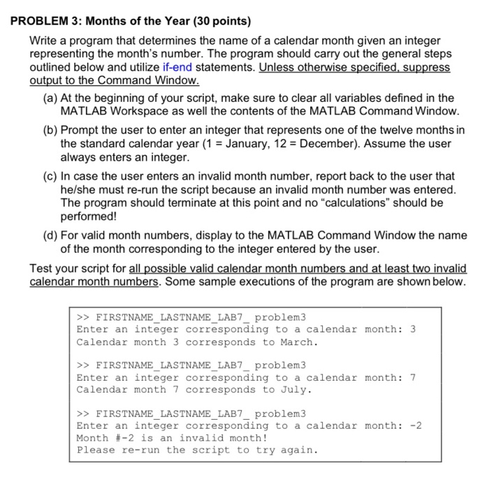 Solved PROBLEM 3: Months of the Year (30 points) Write a | Chegg.com