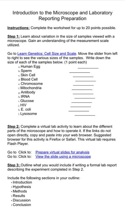 worksheets microscope slide