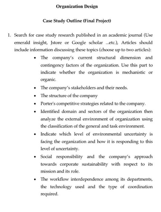 Solved Organization Design Case Study Outline (Final | Chegg.com