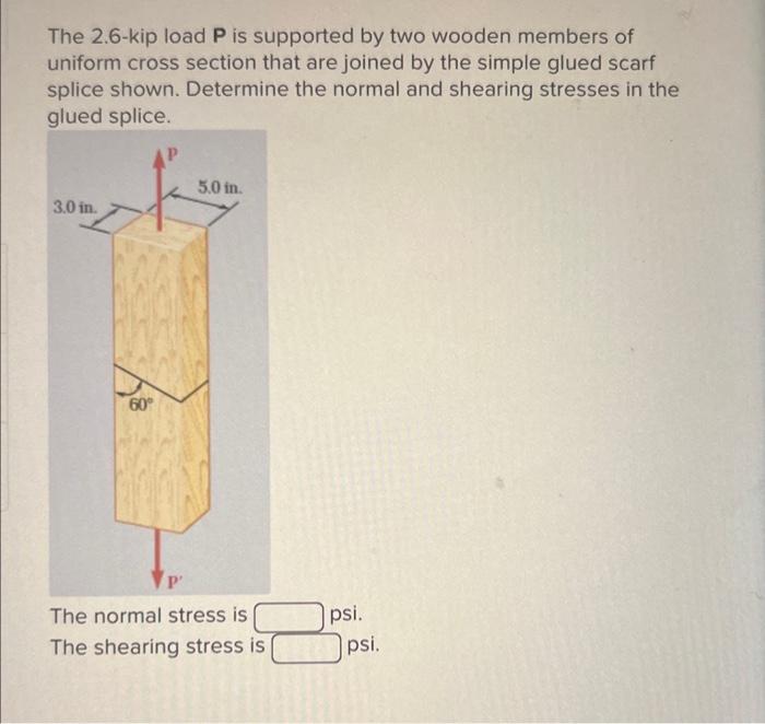 Solved The 2.6-kip load P is supported by two wooden members | Chegg.com