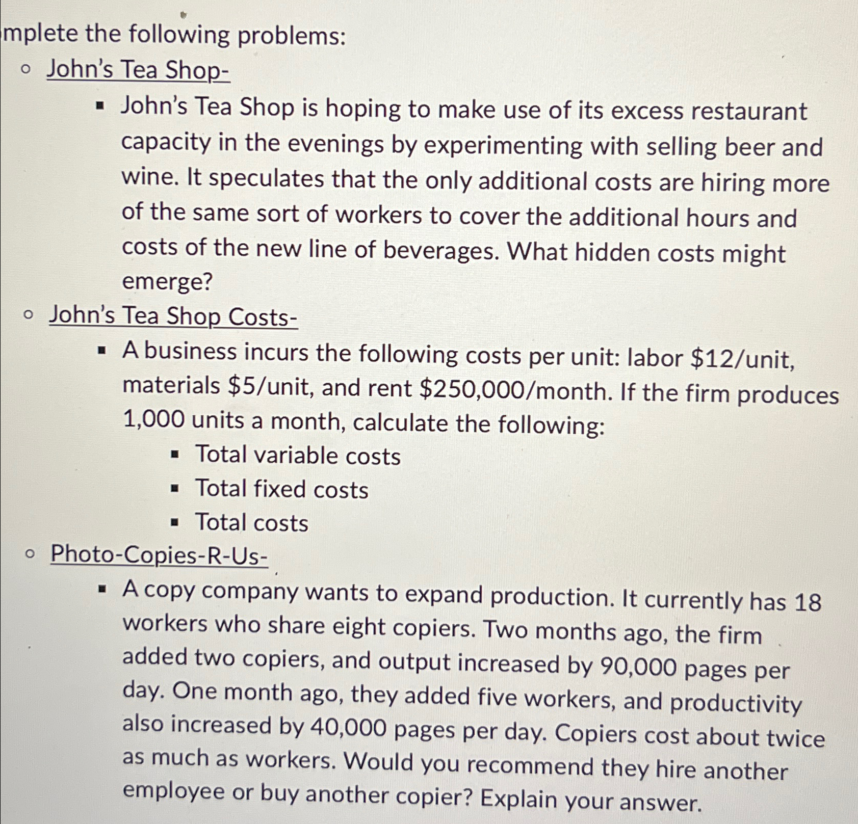 Solved Show your work and explain your answer for each of | Chegg.com