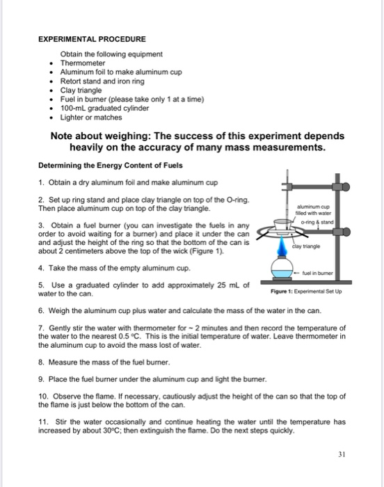 the energy content of fuels experiment