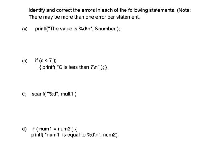 Solved Identify And Correct The Errors In Each Of The | Chegg.com