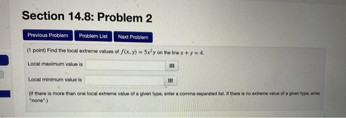 Solved Section 14.8: Problem 2 Previous Problem Problem List | Chegg.com