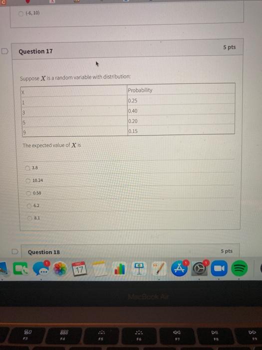 Solved (-6,10) 5 pts Question 17 Suppose X is a random | Chegg.com