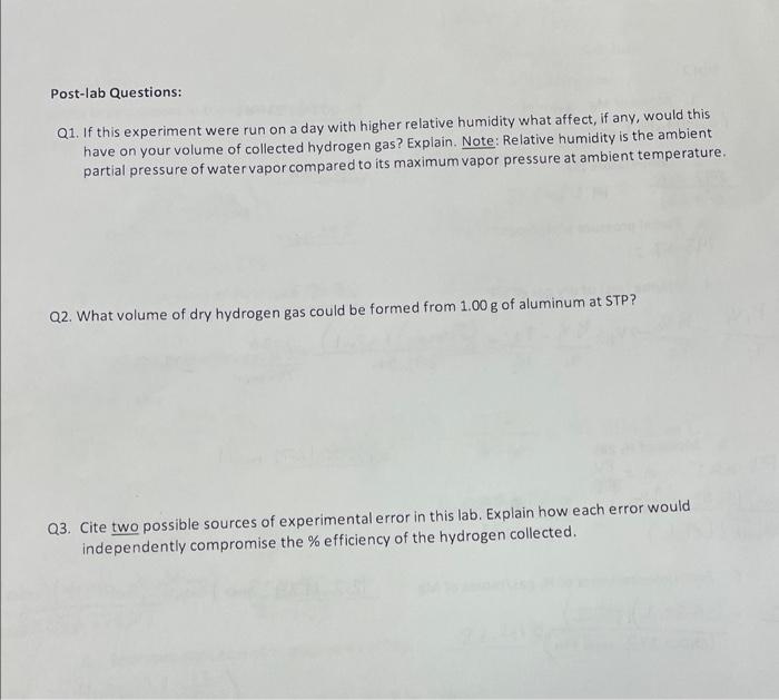 post lab questions experiment 1