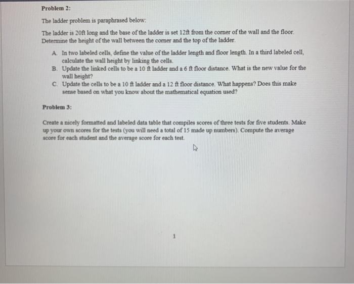Solved Problem 2: The ladder problem is paraphrased below: | Chegg.com