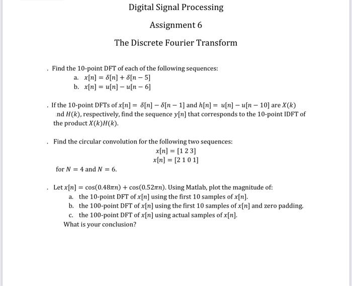 Solved The Discrete Fourier Transform Find the 10-point DFT | Chegg.com