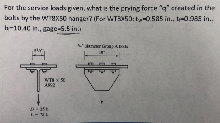 Solved For the service loads given, what is the prying force | Chegg.com