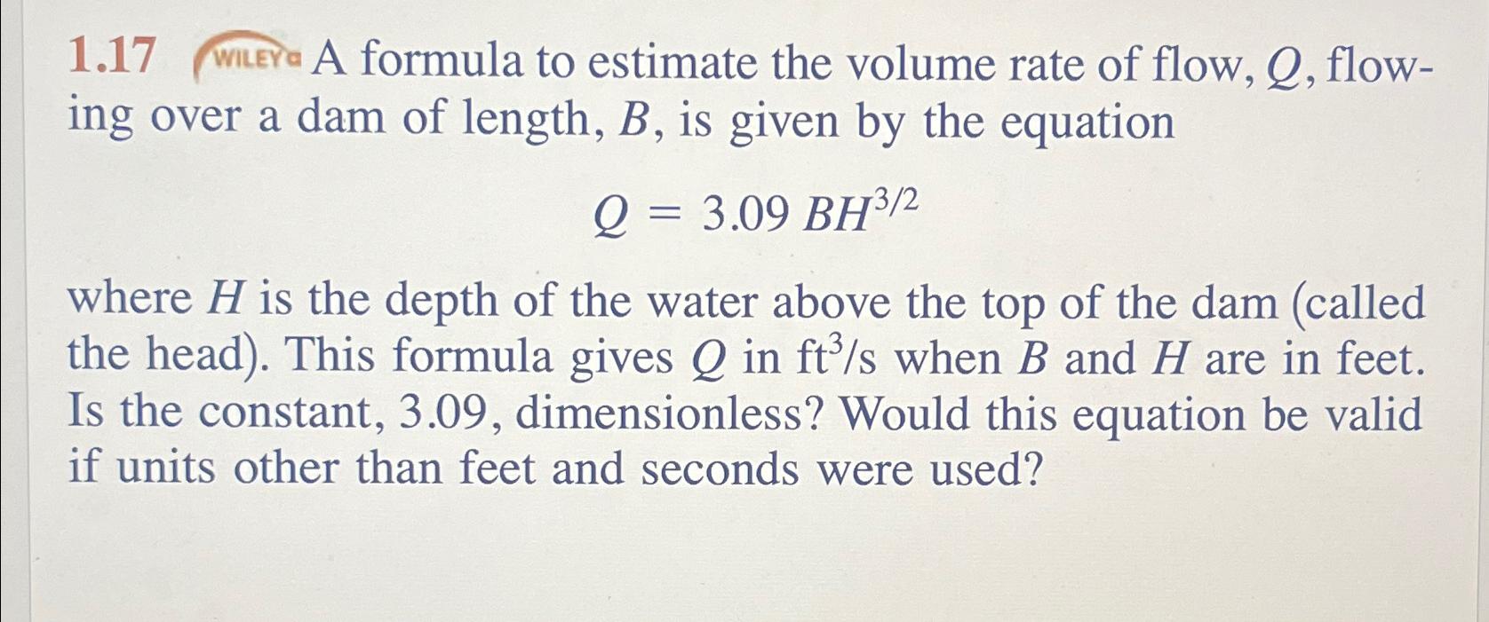 Solved 1.17 ﻿Wrtera A formula to estimate the volume rate of | Chegg.com